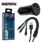 Remax Dual USB Car Charger Fast Charging RCC236 With 3in1 2.4A Lightning, micro USB, Type-C Cable - Image 2